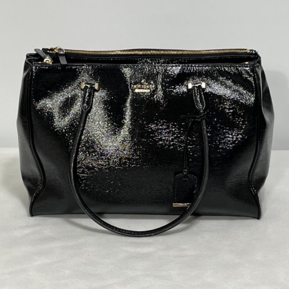 KATE SPADE New York Tri-Compartment Black Textured Patent Leather Tote - Picture 12 of 16